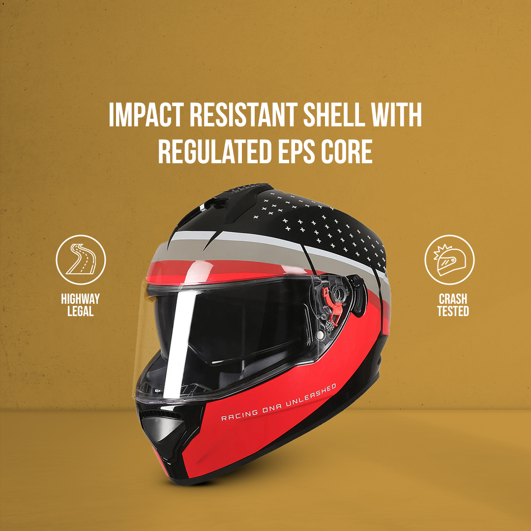 TVS Racing Phantom Series Full Face Dual Visor Helmet for Men | Premium Bike Helmets with ABS Shell, UV Paint | Quick Release System | Aerodynamic Design | DOT & ISI Certified (Black V1)